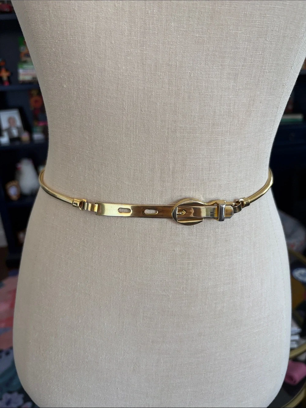 Gold Slim Metal Belt with Buckle Accent XS-S